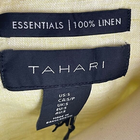 Tahari 100% Linen Button-Down yellow/lime green Long Sleeve Tunic Top Sz S - Picture 5 of 6